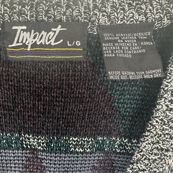 Impact‎ Men's Sweater Vest Size Large Leather Gray Geometric Vintage Grandpa - Picture 5 of 5
